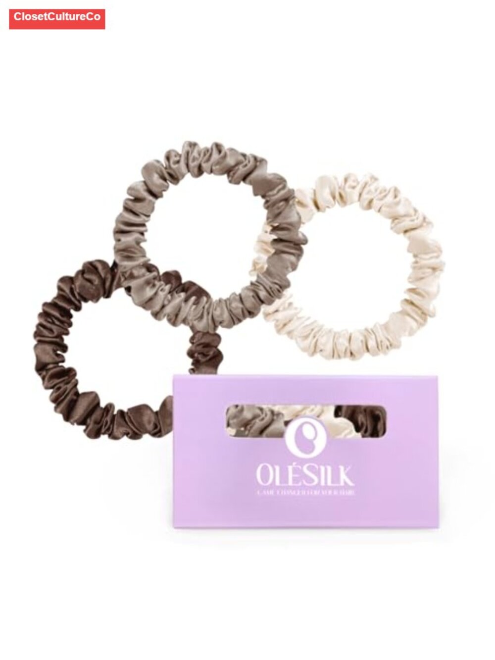100% Mulberry Silk Hair Ties No Damage Scrunchies 3 Pack